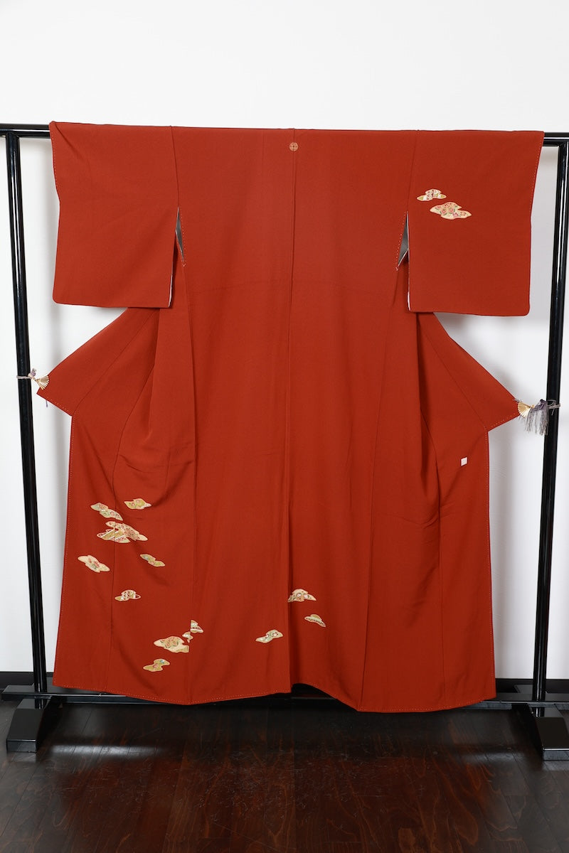 Tsukesage kimono brown beige Hand-painted, by an artist Pre-owned /R501