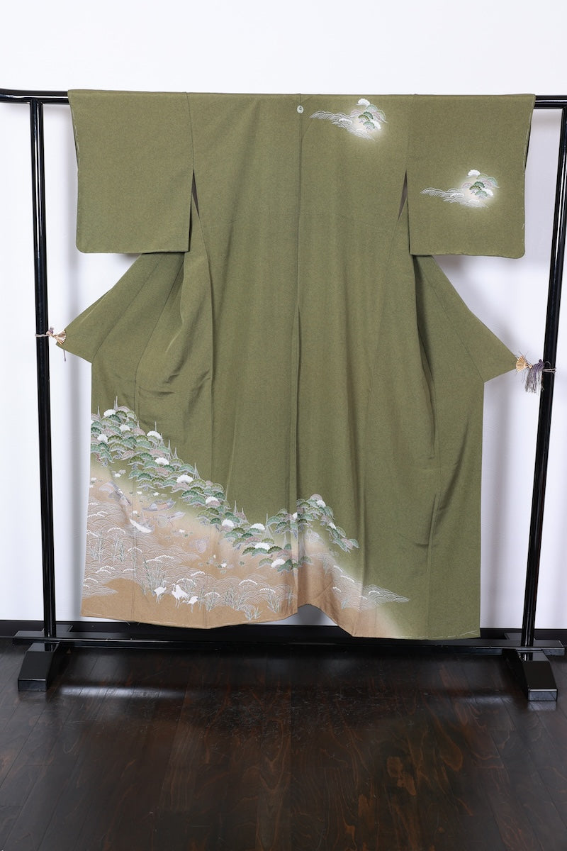 Houmongi kimono green ink Hand-drawn New and unused item /R498