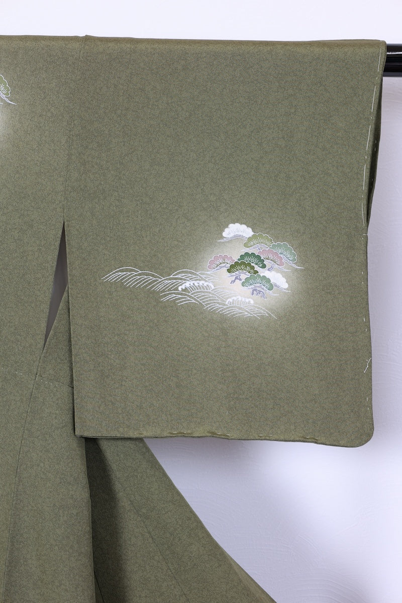 Houmongi kimono green ink Hand-drawn New and unused item /R498