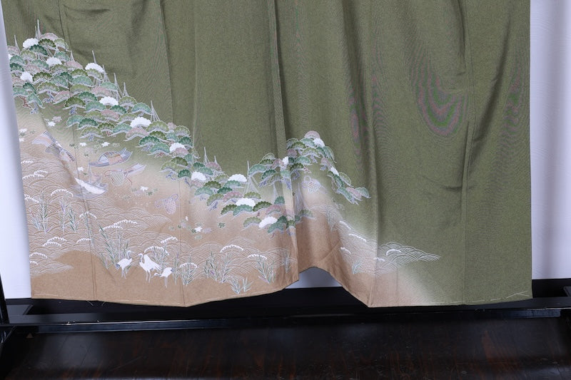 Houmongi kimono green ink Hand-drawn New and unused item /R498