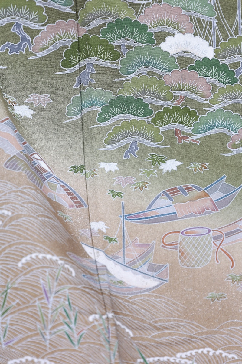 Houmongi kimono green ink Hand-drawn New and unused item /R498