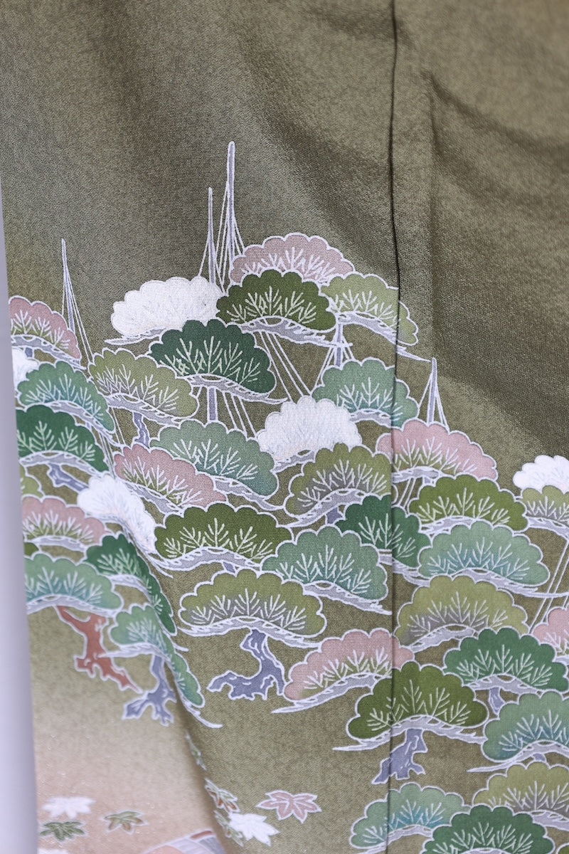 Houmongi kimono green ink Hand-drawn New and unused item /R498
