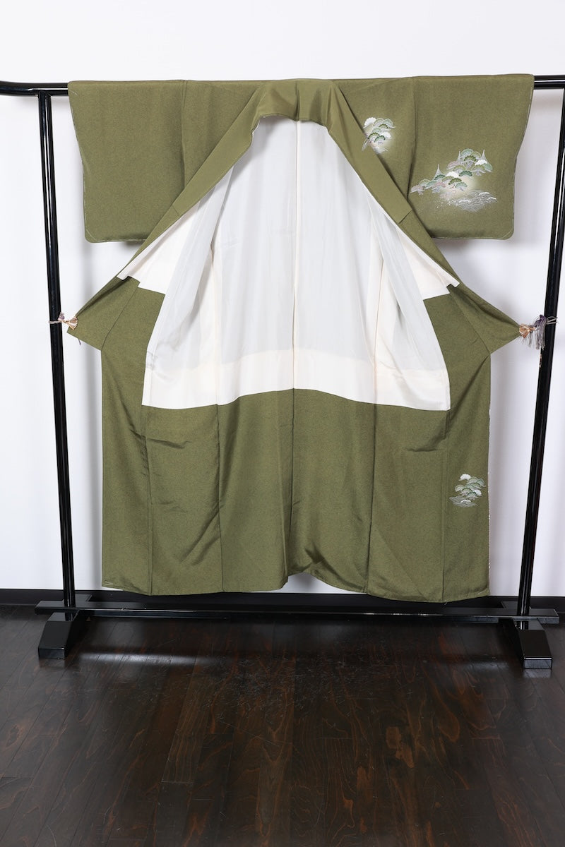 Houmongi kimono green ink Hand-drawn New and unused item /R498