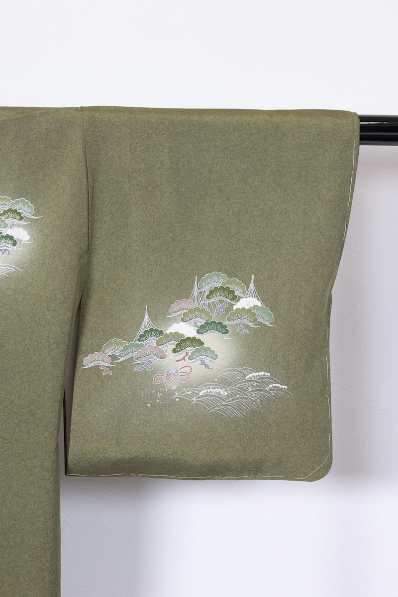 Houmongi kimono green ink Hand-drawn New and unused item /R498