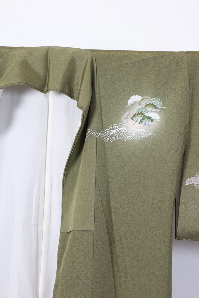 Houmongi kimono green ink Hand-drawn New and unused item /R498