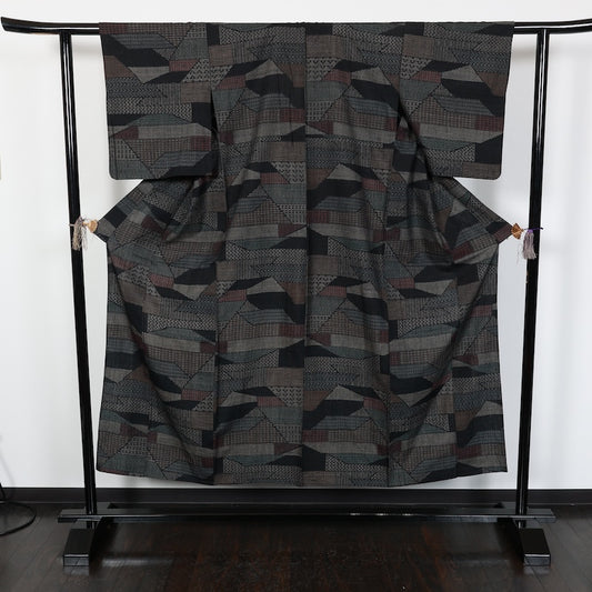 Japanese kimono<tsmugi>-size M silk 100% silk  /T15