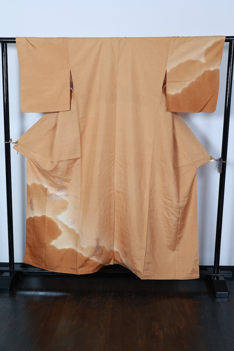 Tsukesage kimono apricot color embroidery pre-owned /R510