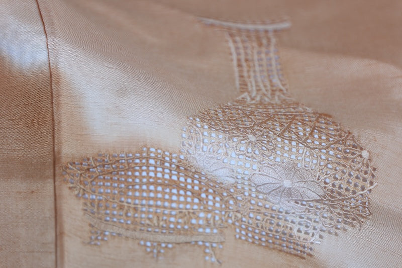 Tsukesage kimono apricot color embroidery pre-owned /R510