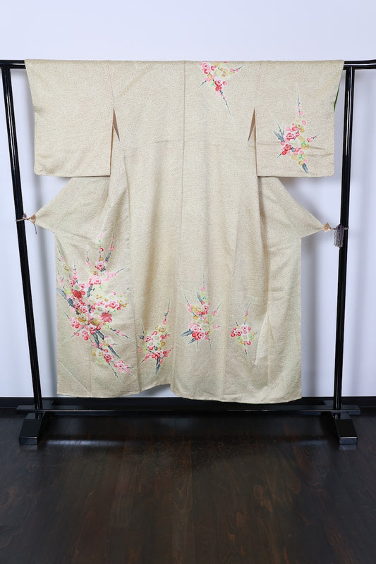 Houmongi kimono brown light-yellow Hand-drawn pre-owned /R505