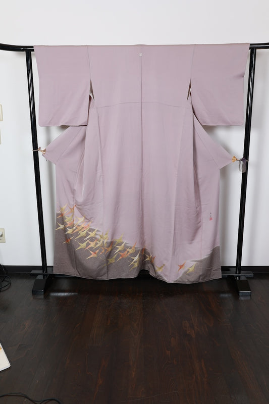 Irotomesode kimono Light gray, gold Hand-drawn Created by the artist pre-owned /R509