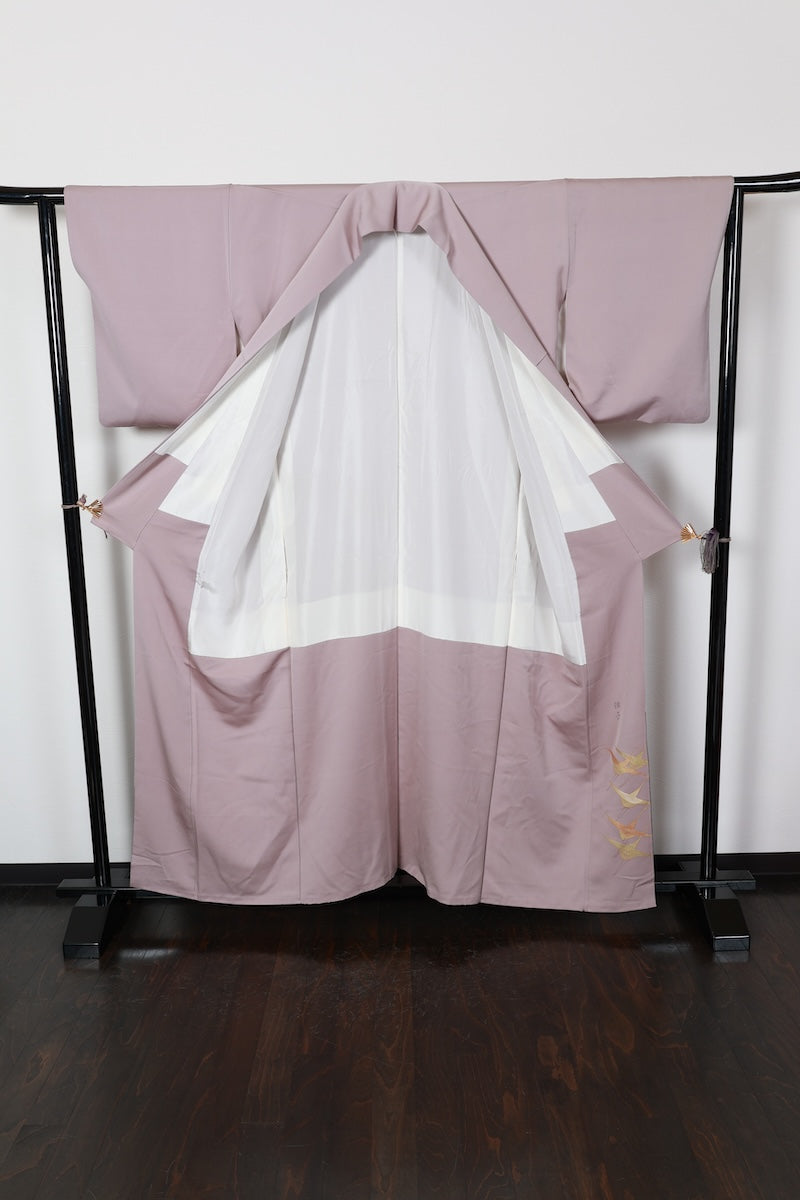 Irotomesode kimono Light gray, gold Hand-drawn Created by the artist pre-owned /R509