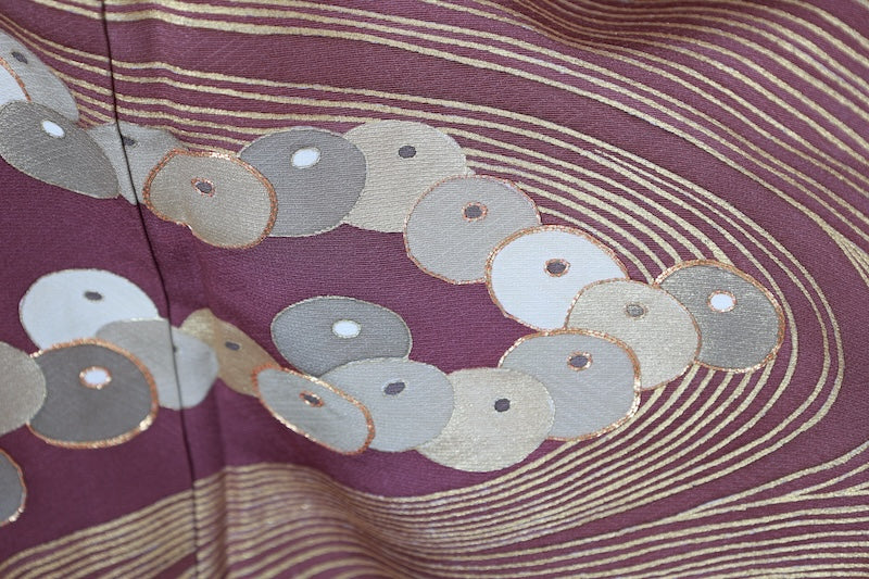 Houmonig kimono Tea shade gold Hand-painted  Artist-made piece Pre-owned /R496