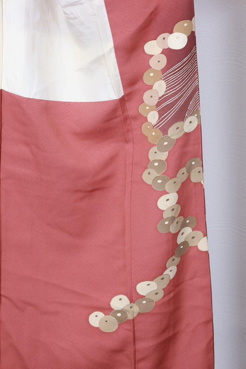 Houmonig kimono Tea shade gold Hand-painted  Artist-made piece Pre-owned /R496