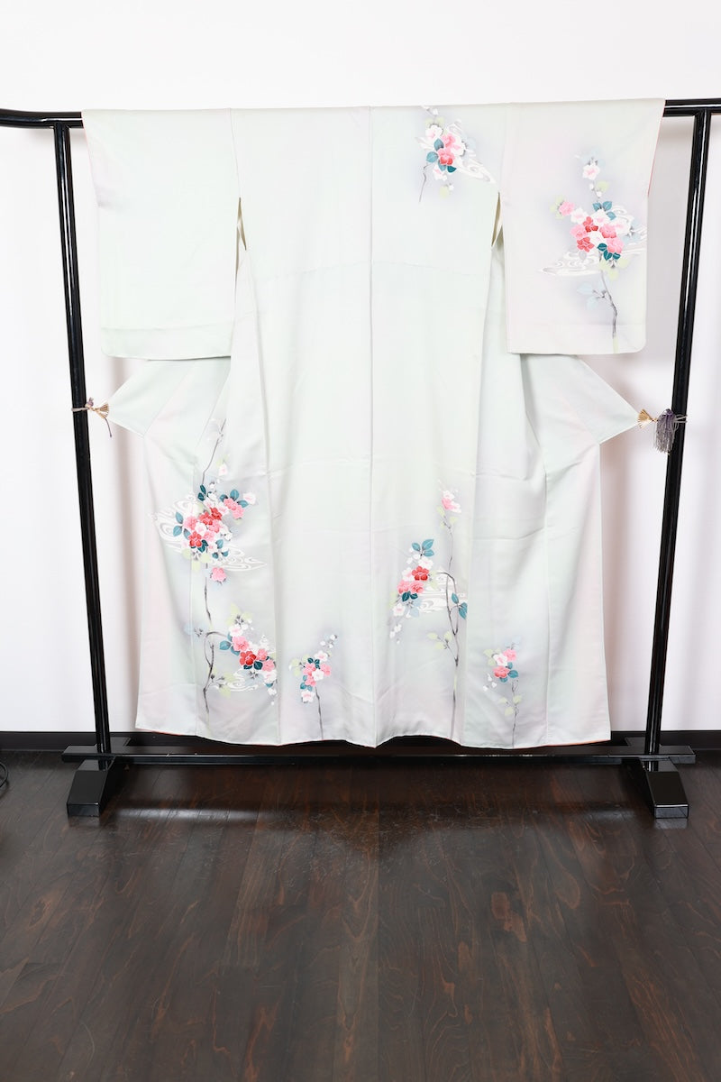 Tsukesage kimono bule grey flower Pre-owned /R495