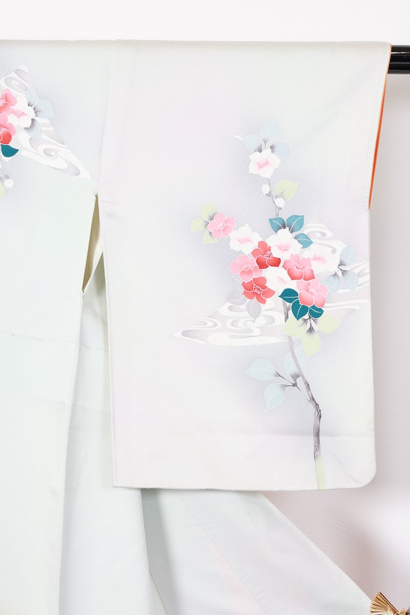Tsukesage kimono bule grey flower Pre-owned /R495