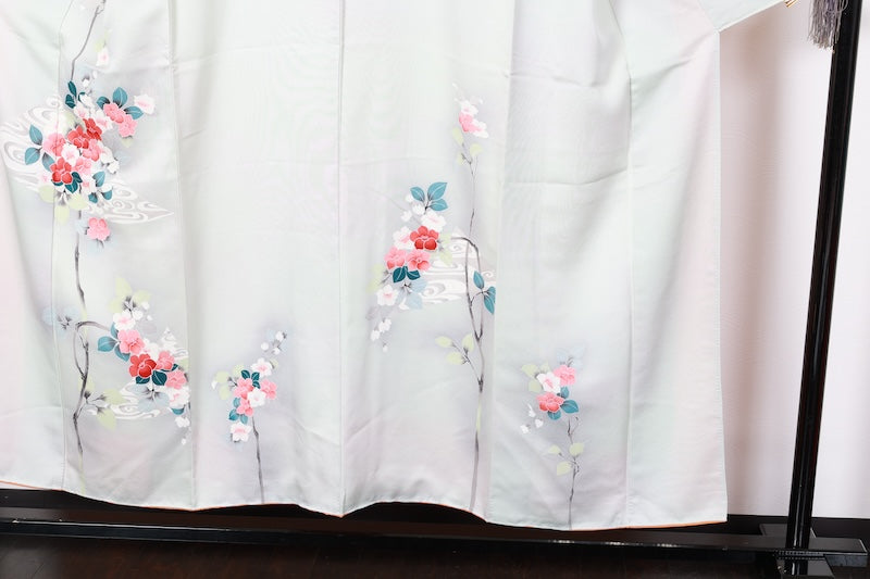 Tsukesage kimono bule grey flower Pre-owned /R495