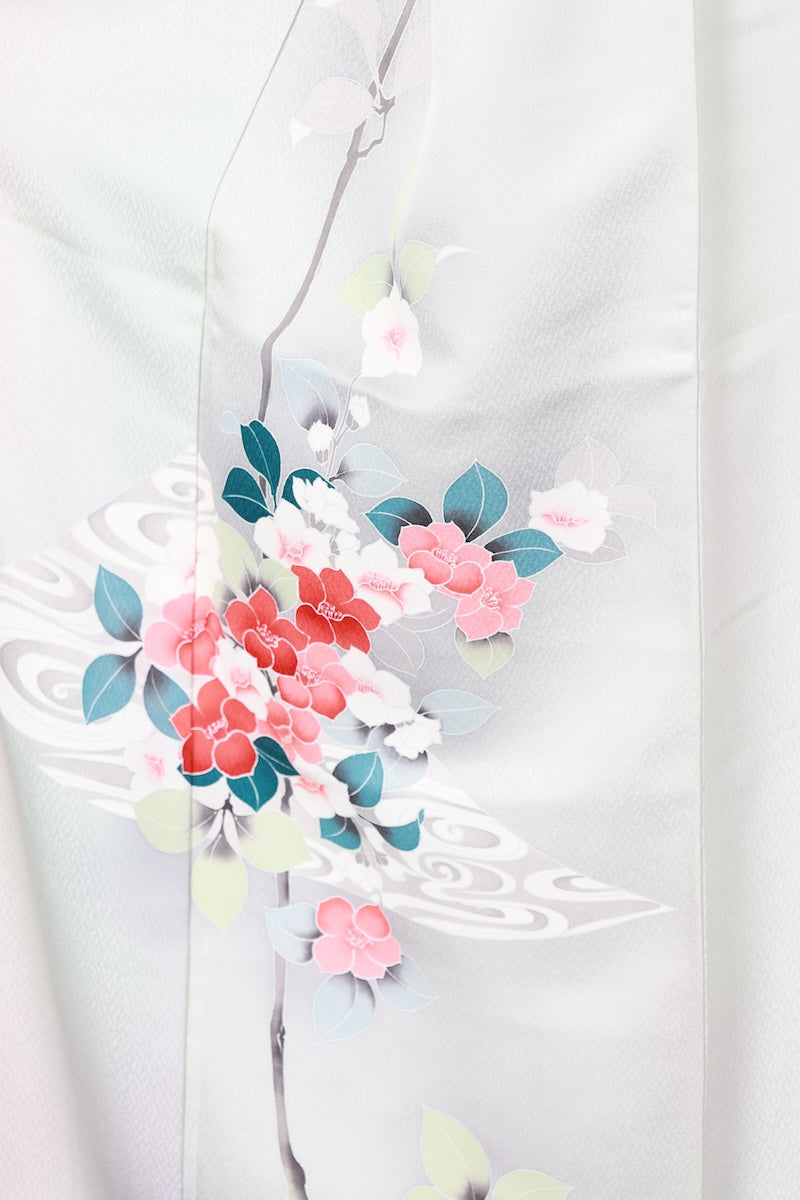 Tsukesage kimono bule grey flower Pre-owned /R495