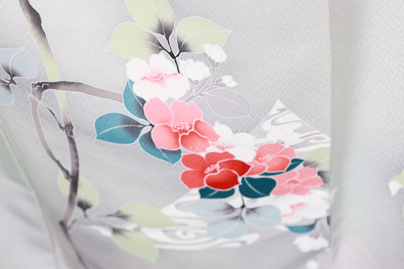 Tsukesage kimono bule grey flower Pre-owned /R495
