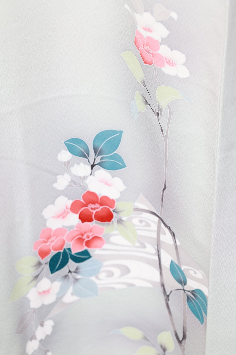 Tsukesage kimono bule grey flower Pre-owned /R495