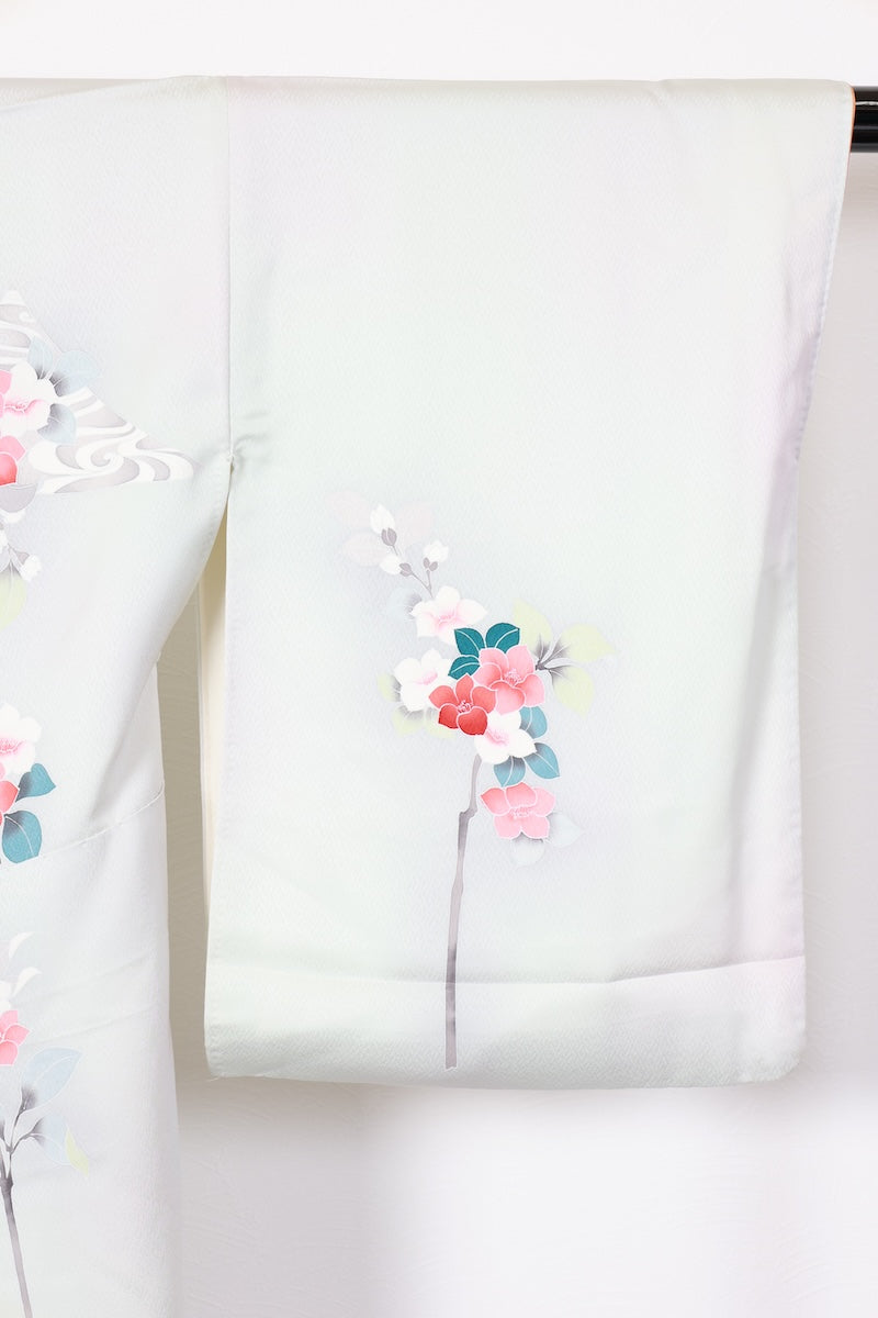 Tsukesage kimono bule grey flower Pre-owned /R495