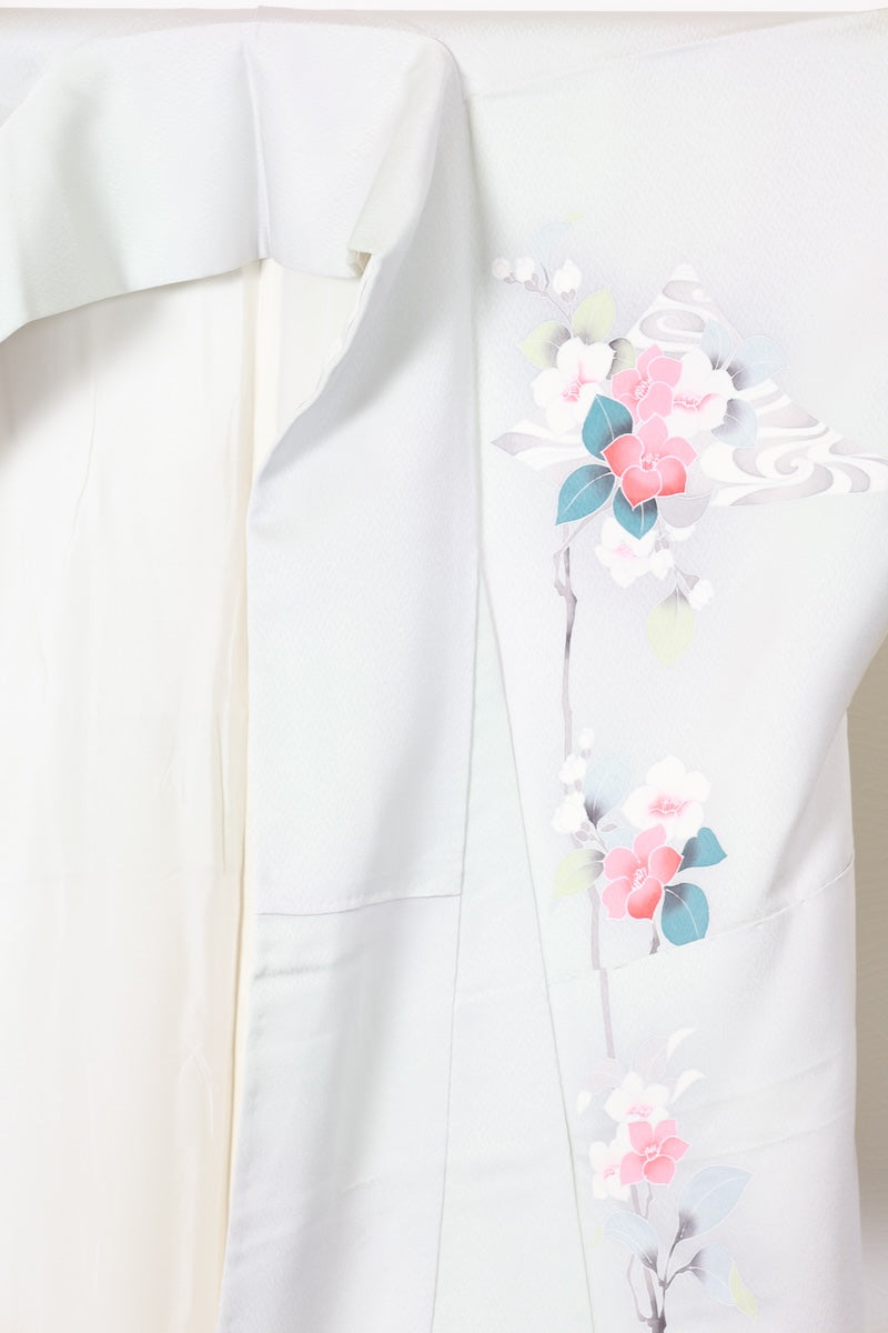 Tsukesage kimono bule grey flower Pre-owned /R495