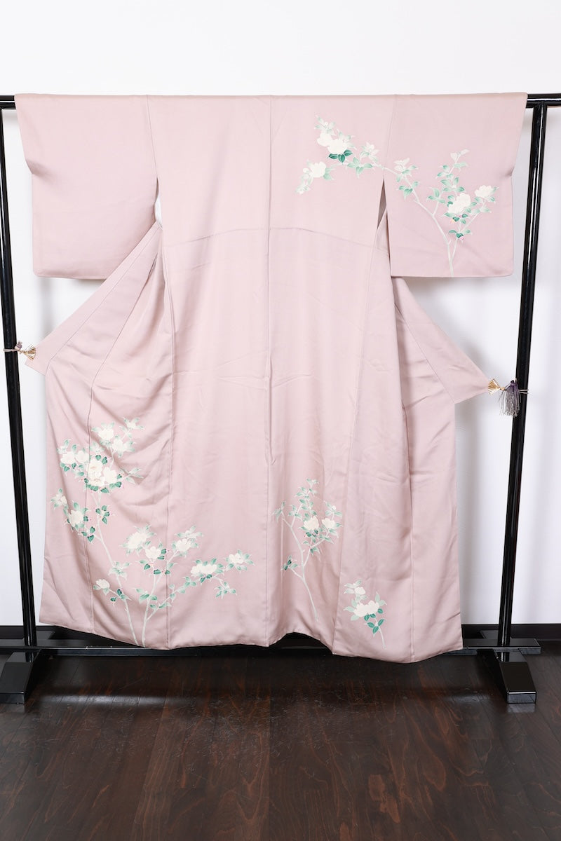 Houmongi kimono Light tea Kyo-Kaga Yuzen Pre-pwned / R499
