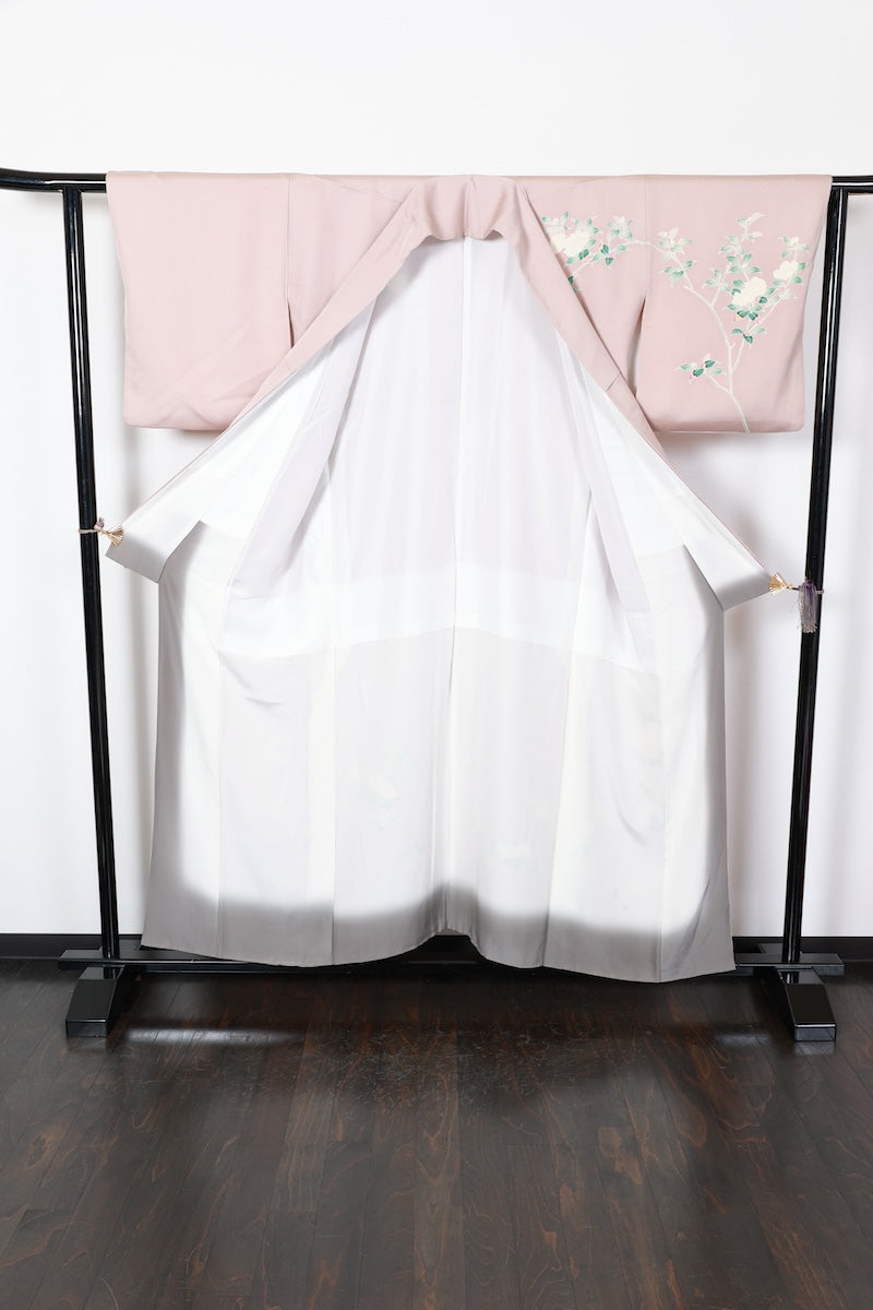 Houmongi kimono Light tea Kyo-Kaga Yuzen Pre-pwned / R499
