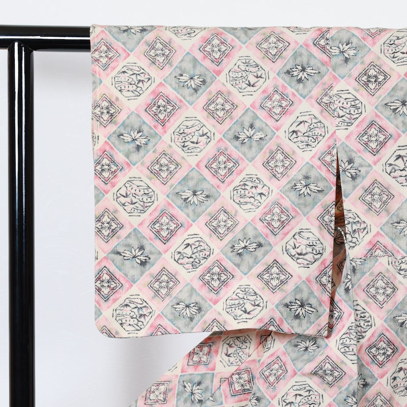 Japanese kimono<komon>-size S silk 100% silk  /T28