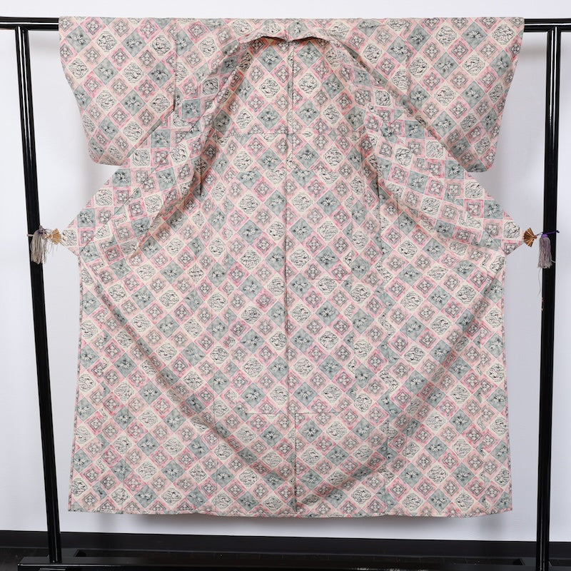 Japanese kimono<komon>-size S silk 100% silk  /T28