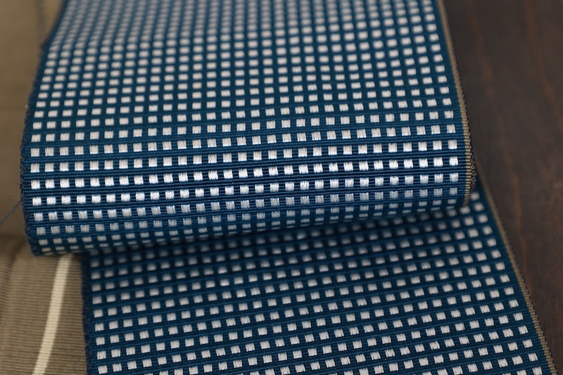 Men's kaku-obi sash belt Indigo Checkered Single Stripe pre-owned /R533