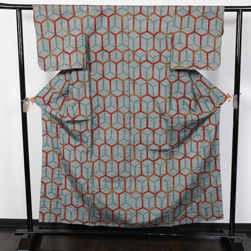 Japanese kimono<tsumugi>-size M silk 100% silk  /T40