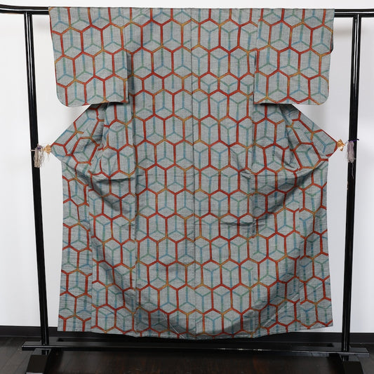 Japanese kimono<tsumugi>-size M silk 100% silk  /T40