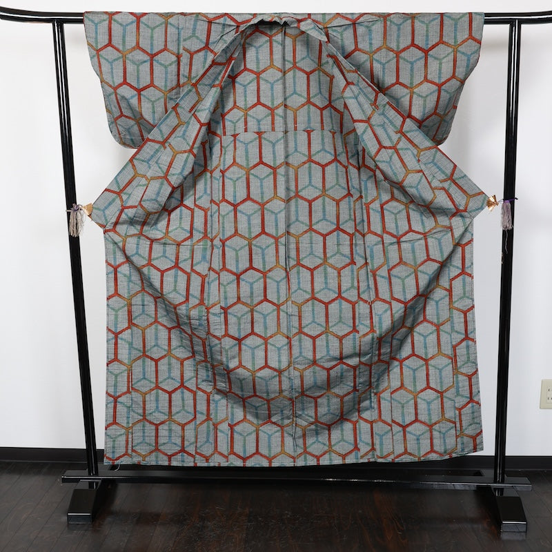 Japanese kimono<tsumugi>-size M silk 100% silk  /T40