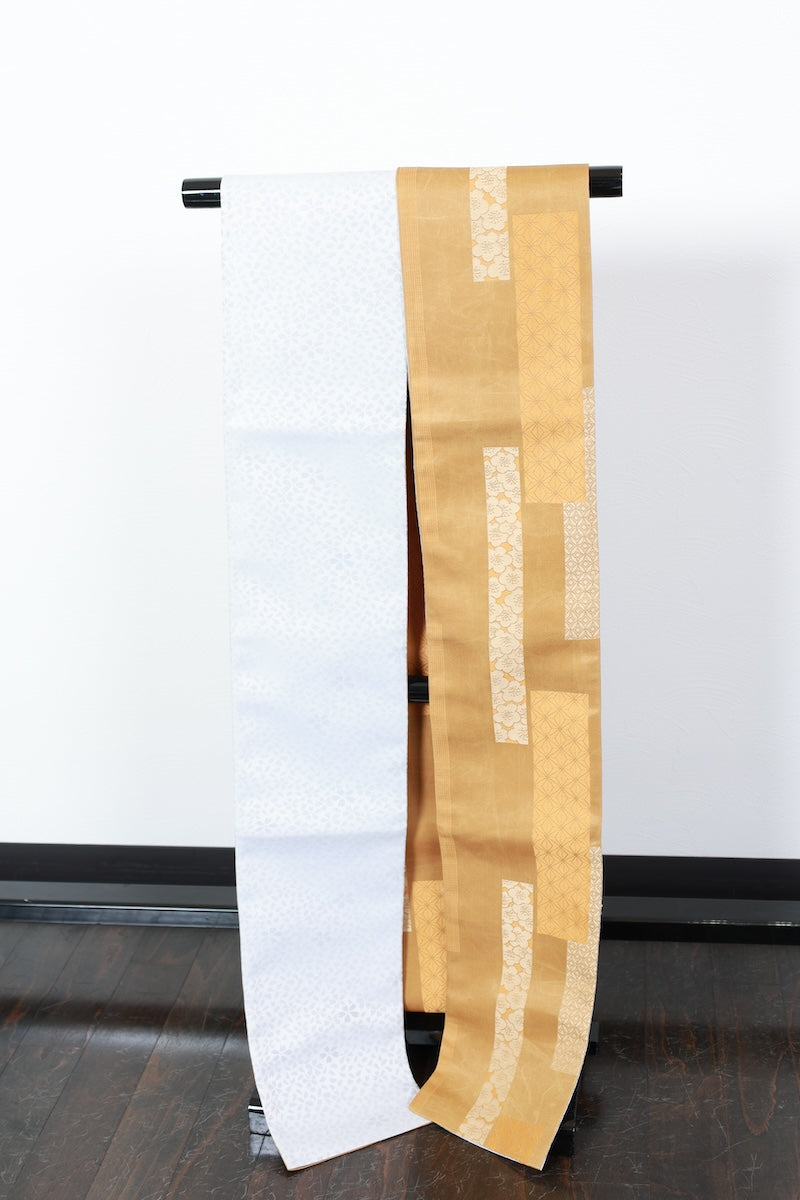 Hanhaba-obi sash belt Mustard yellow Hemp leaf pattern pre-owned /R512