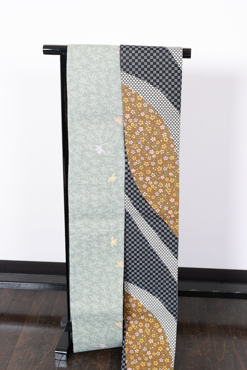 Hanhaba-obi sash belt black brown reversible pre-owned /R516