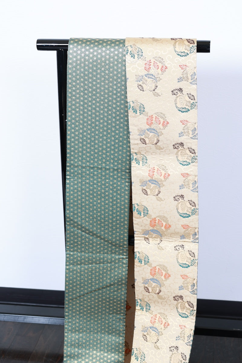 Hanahaba-obi sash belt gold blue reversible pre-owned /R515