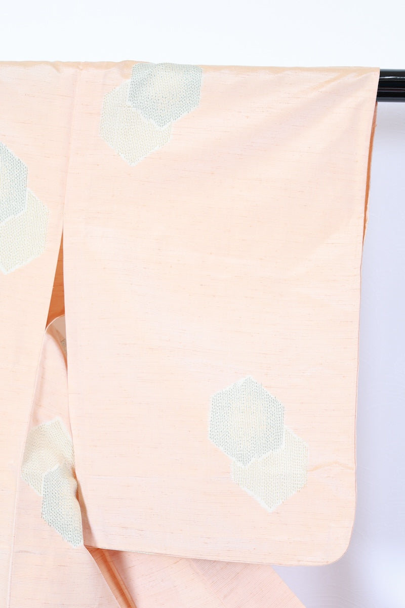 Tsumugi kimono beige green Hand-woven pre-owned /R567