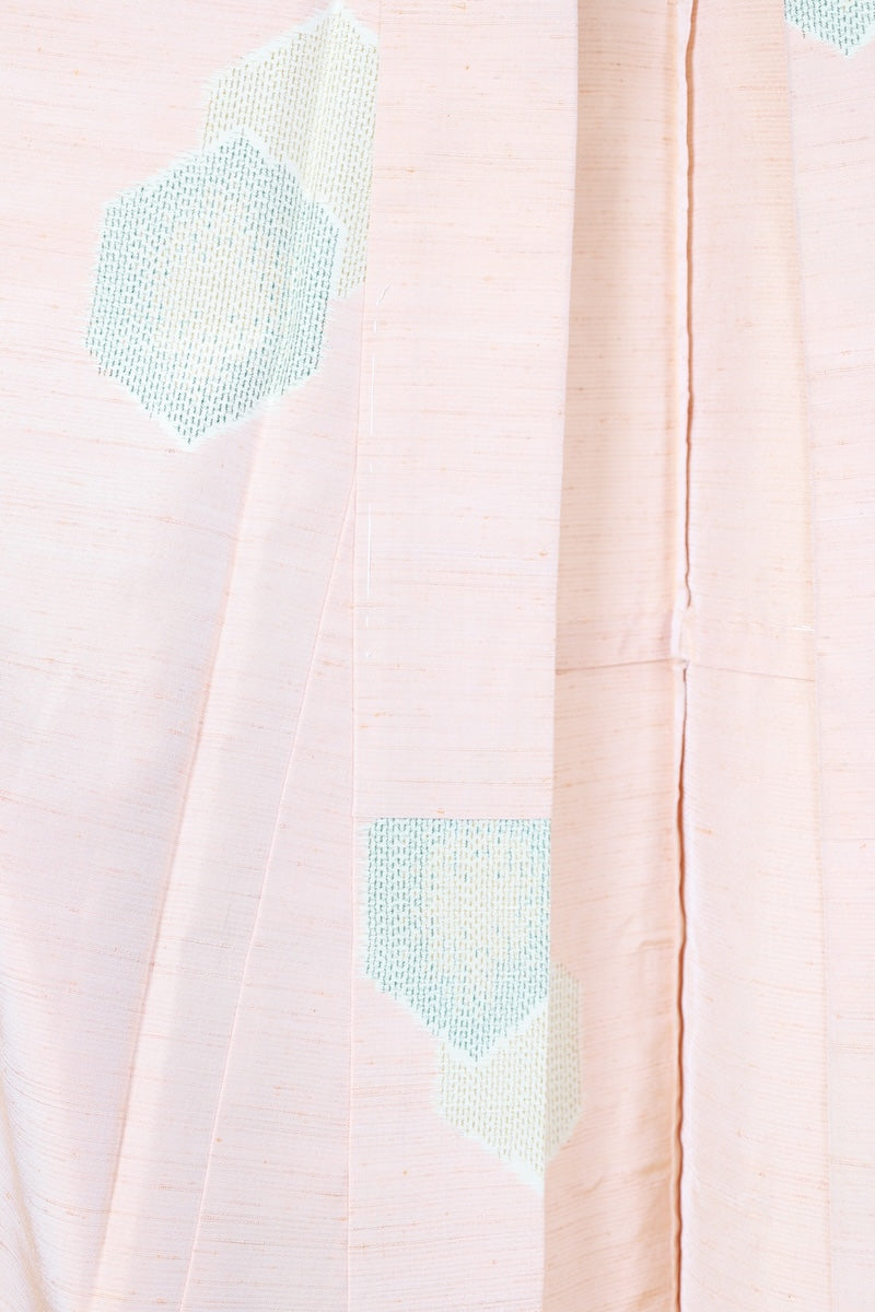 Tsumugi kimono beige green Hand-woven pre-owned /R567