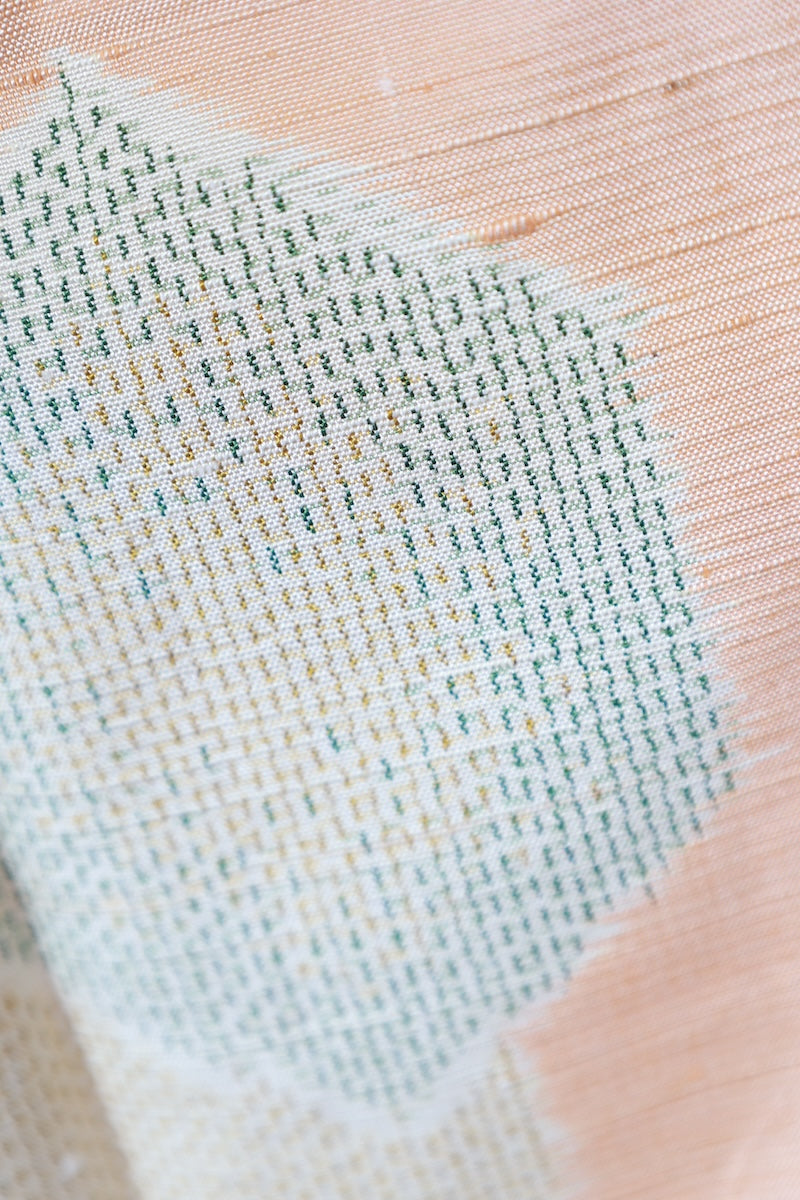 Tsumugi kimono beige green Hand-woven pre-owned /R567