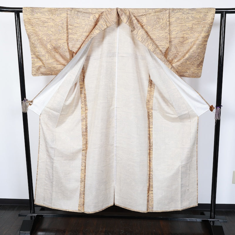 Japanese kimono<tsumugi>-size M silk 100% silk  /T33