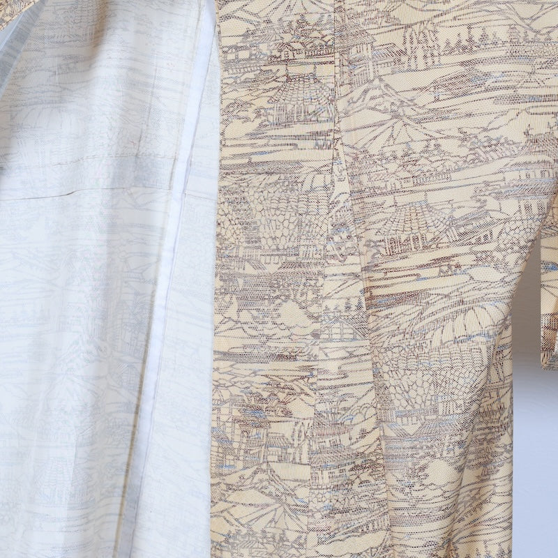 Japanese kimono<tsumugi>-size M silk 100% silk  /T33