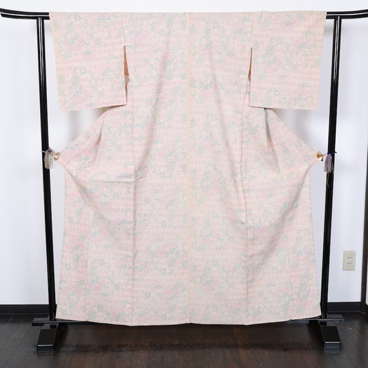 Japanese kimono used <tsumugi>-size L silk 100% silk  /T49