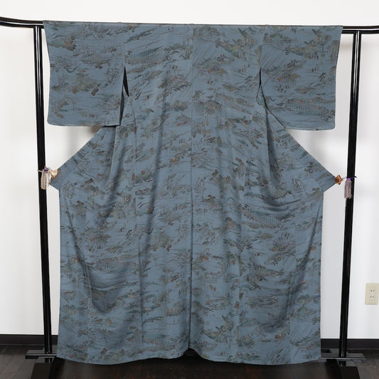 Japanese kimono used <komon>-size L silk 100% silk  /T52