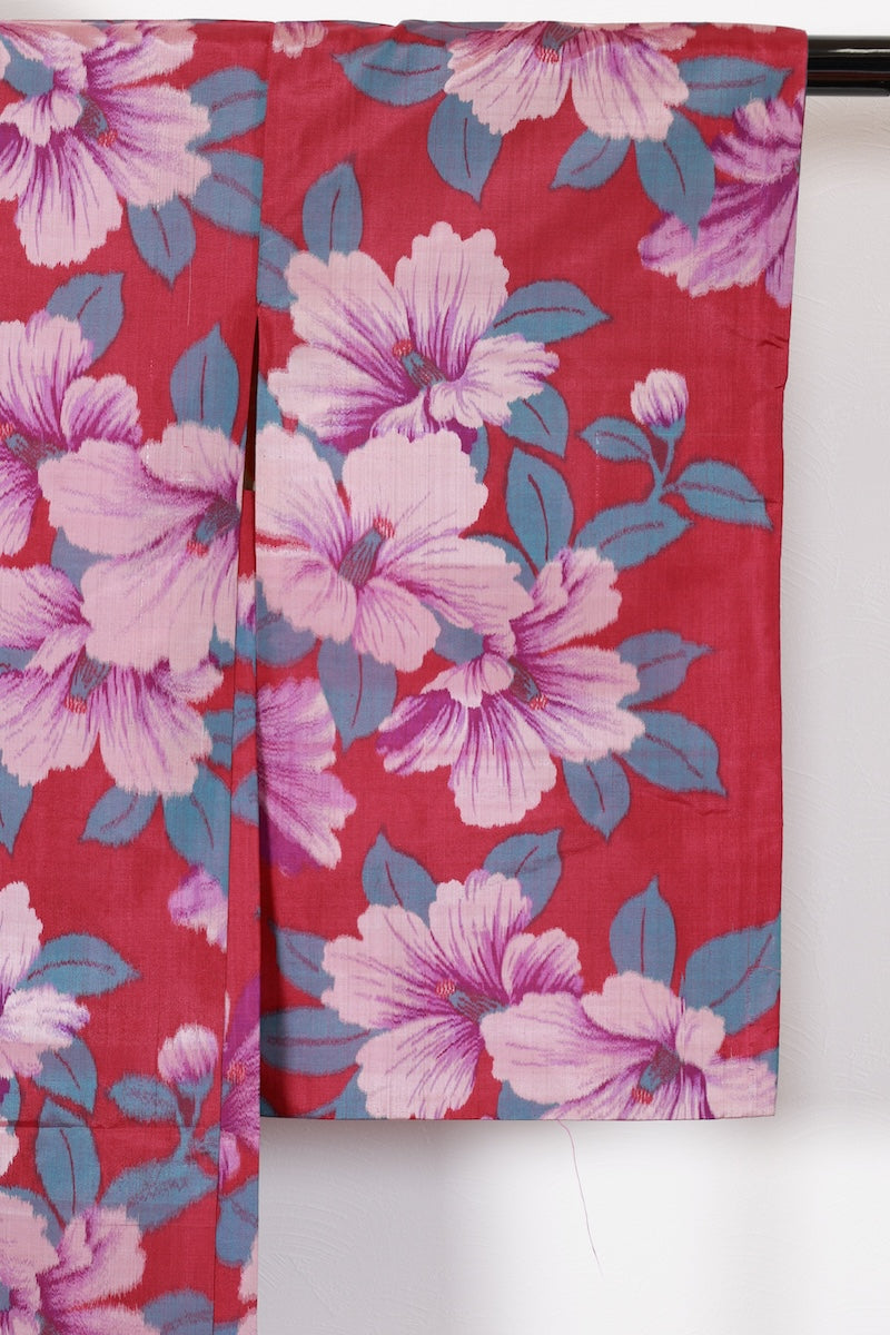 Antique Haori long jacket Reddish-purple flower pre-owned /R534