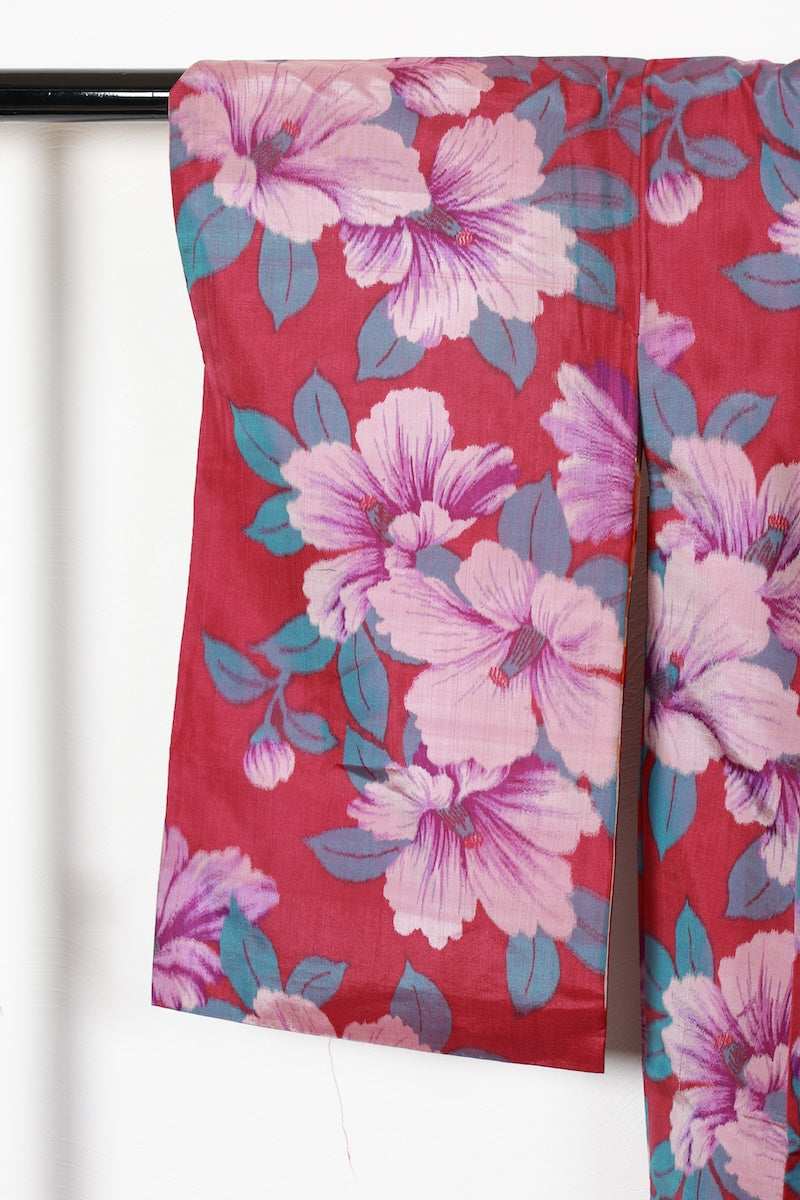 Antique Haori long jacket Reddish-purple flower pre-owned /R534