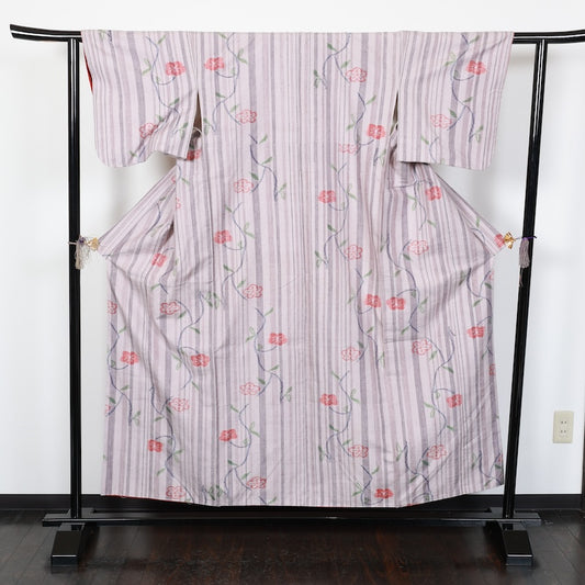 Japanese kimono used <tsumugi>-size M silk 100% silk  /T62