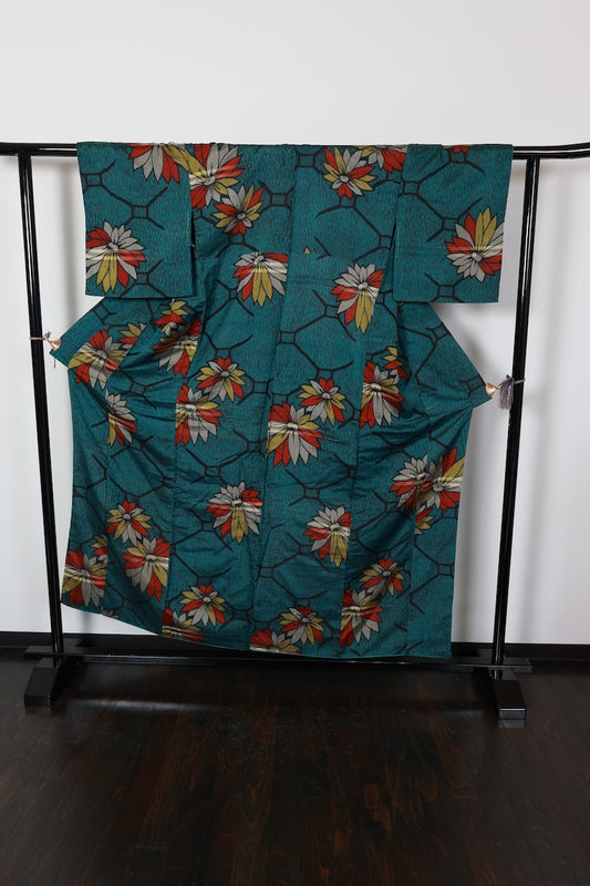 Antique kimono tsumugi green /R536