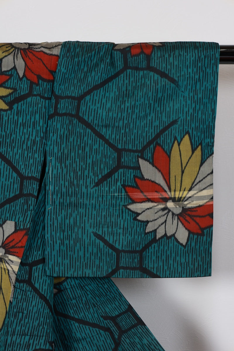 Antique kimono tsumugi green /R536