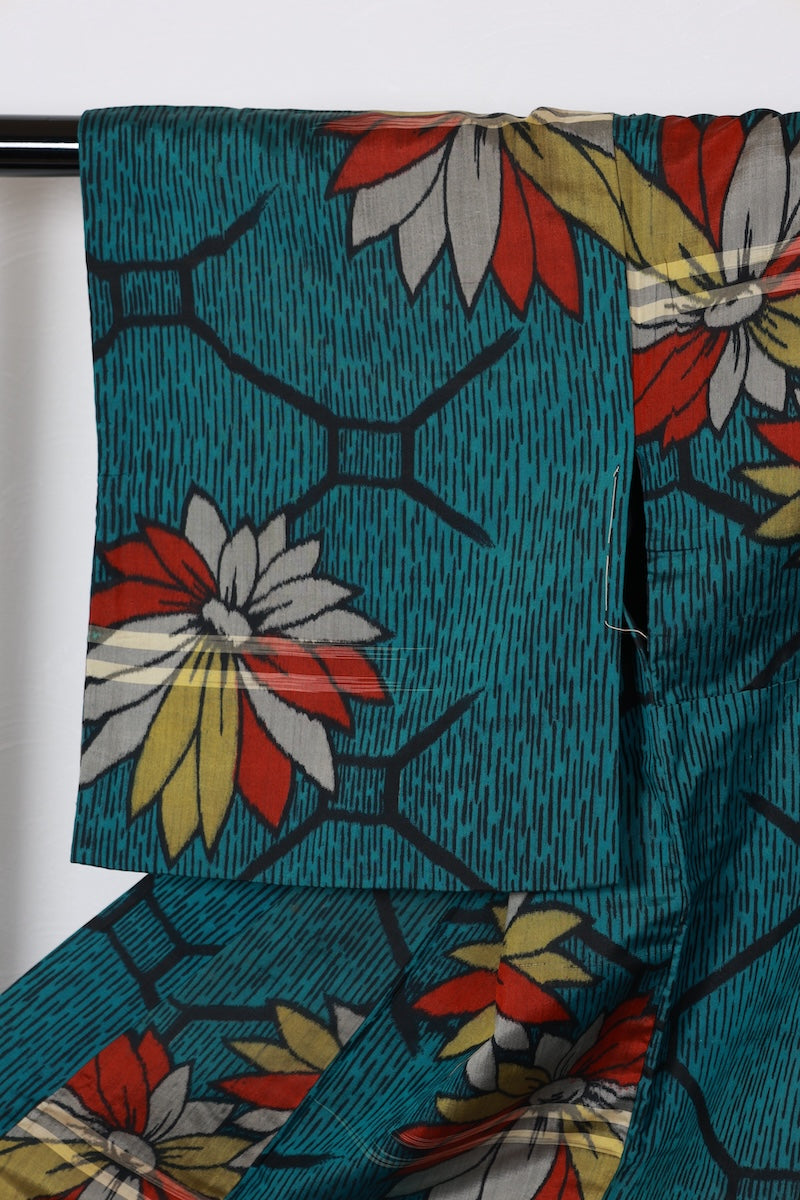 Antique kimono tsumugi green /R536
