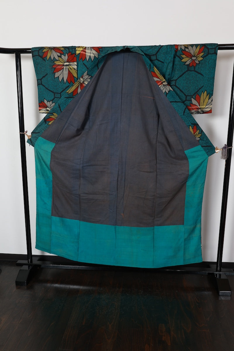 Antique kimono tsumugi green /R536